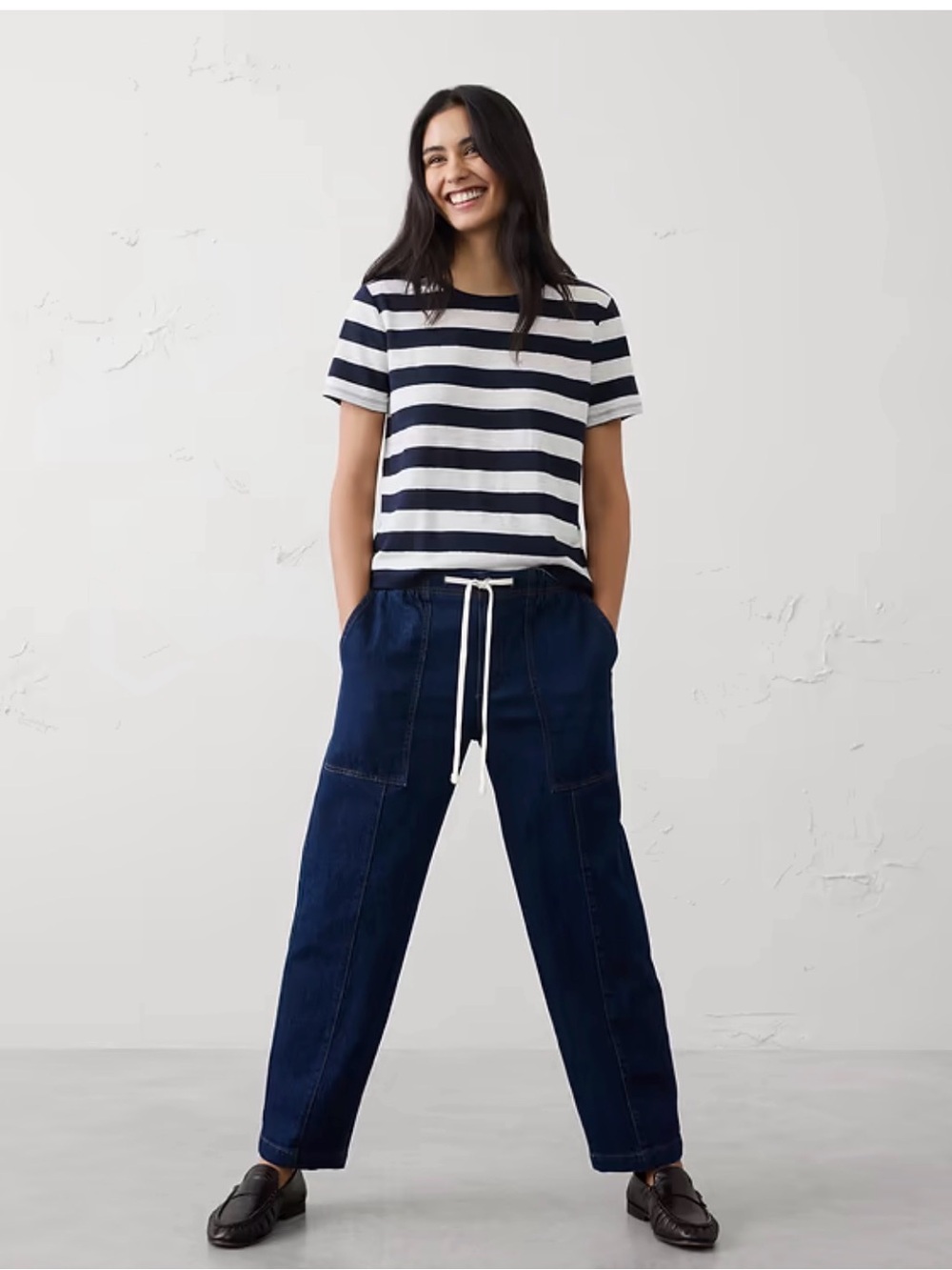 Banana Republic LINEN-BLEND T-SHIRT Bold Blue Stripe size XL
